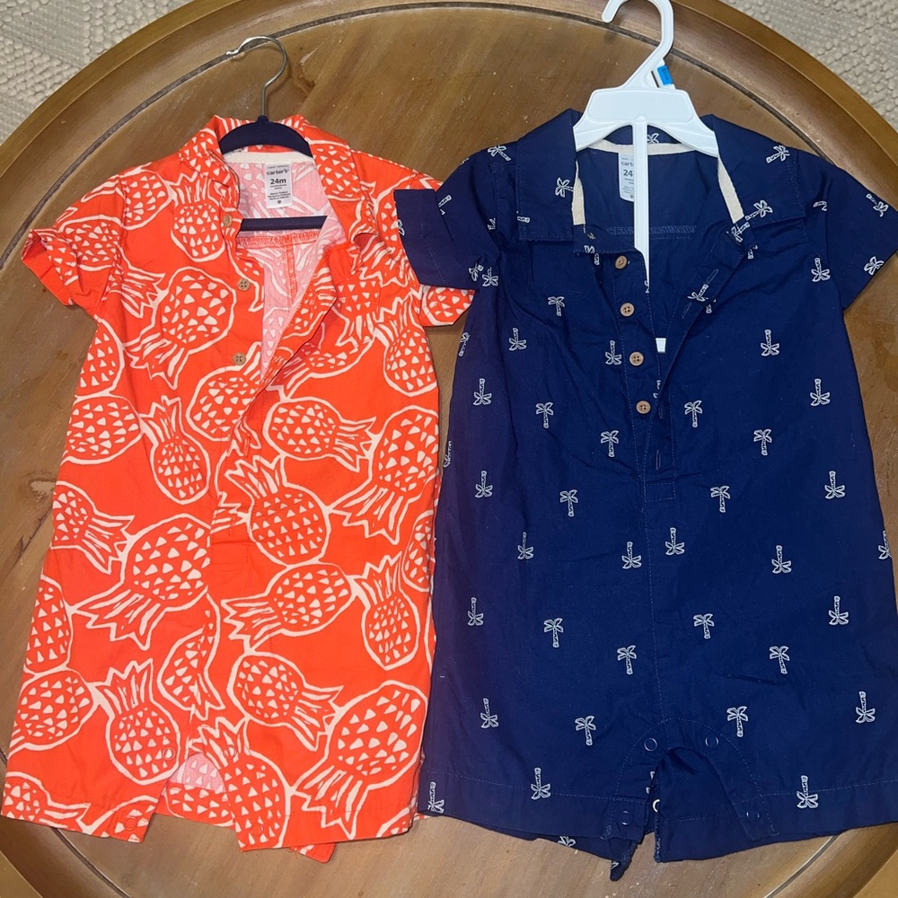 Carter's Orange and Navy Pineapple Bodysuits